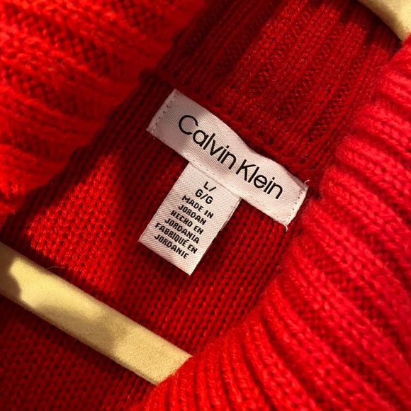 Calvin Klein Size L Red Lattice Long Sleeve Cowl Neck Pullover Tunic Sweater - Picture 10 of 11